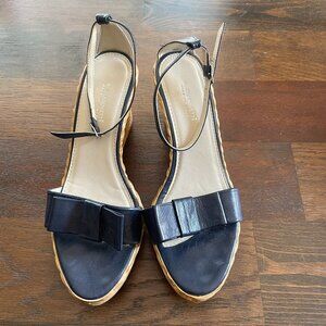 A. Giannetti (Made in Italy) Blue Bow Leather Wedge Sandals